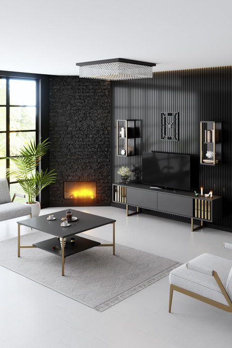 Hanah Home Mueble de TV Moderno Salón Antracita y Negro 180cm